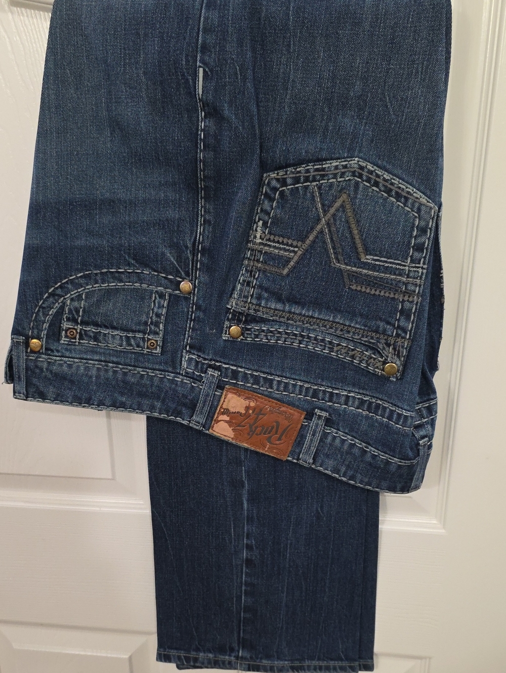 Men's Dark Blue Bootcut Jeans with Embroidered Back Pocket